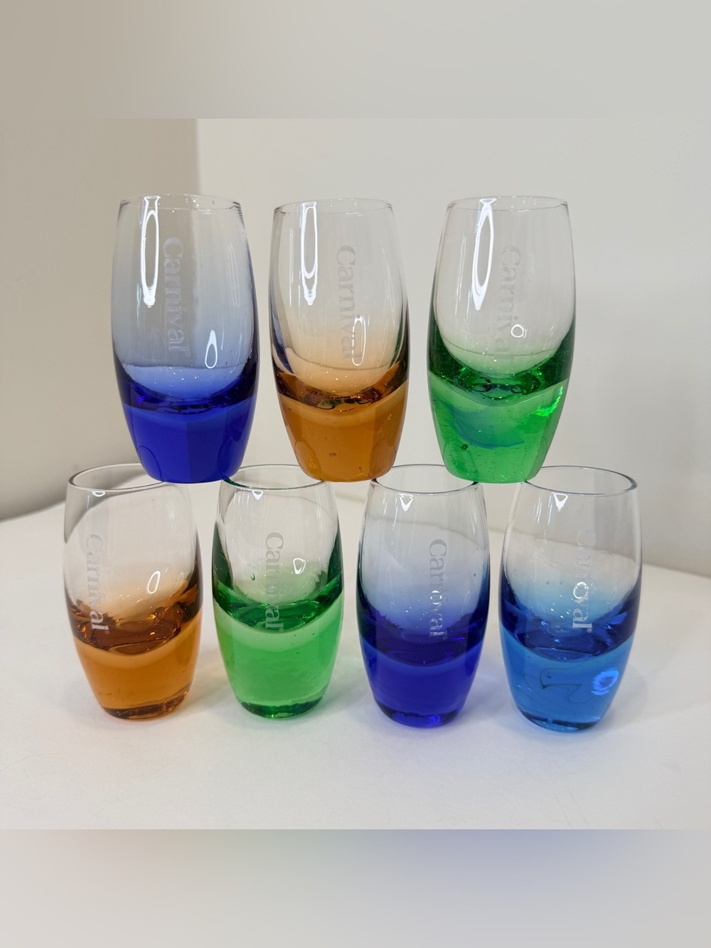 7 Carnival Cruise Line Rainbow 2 oz. Shot Glasses Heavy Base